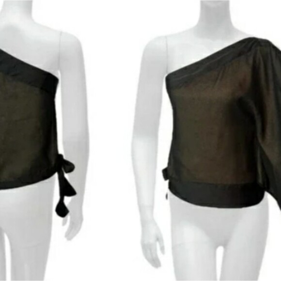 Vertigo One Shoulder Ribbon Sleeve Blouse Size XS black or pink - Picture 2 of 7